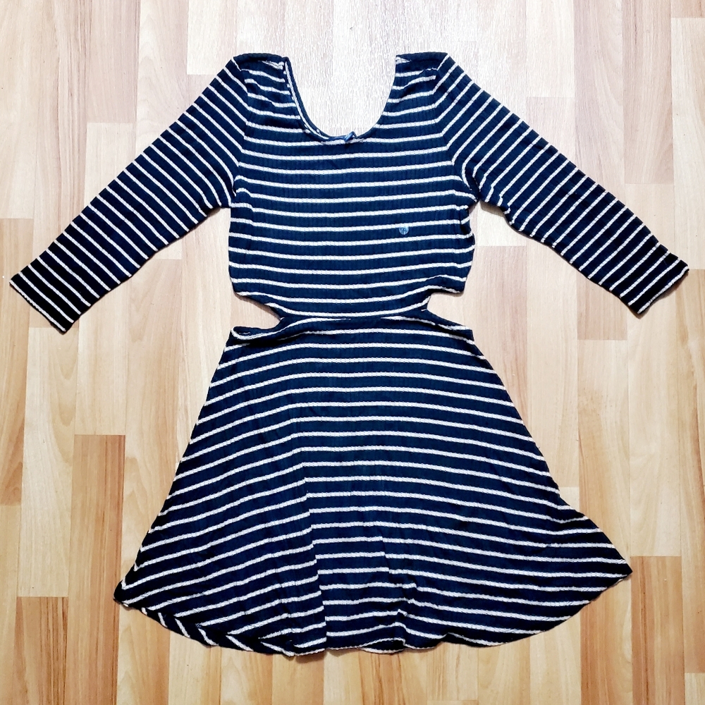 American Eagle Outfitters Women Black  Light Pink Stripes Casual Dress XL NEW